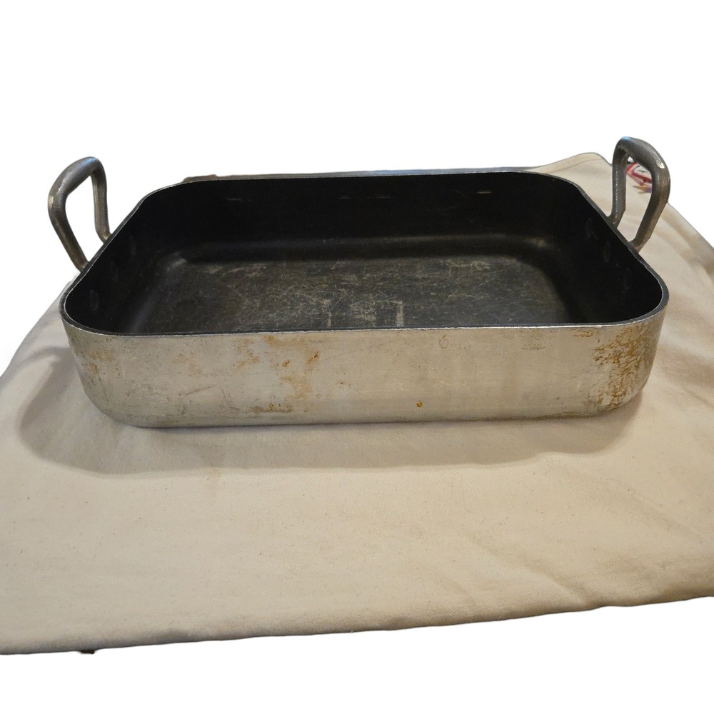 VTG Williams Sonoma Aluminum Roaster Pan French Cookware Silver Riveted Handles